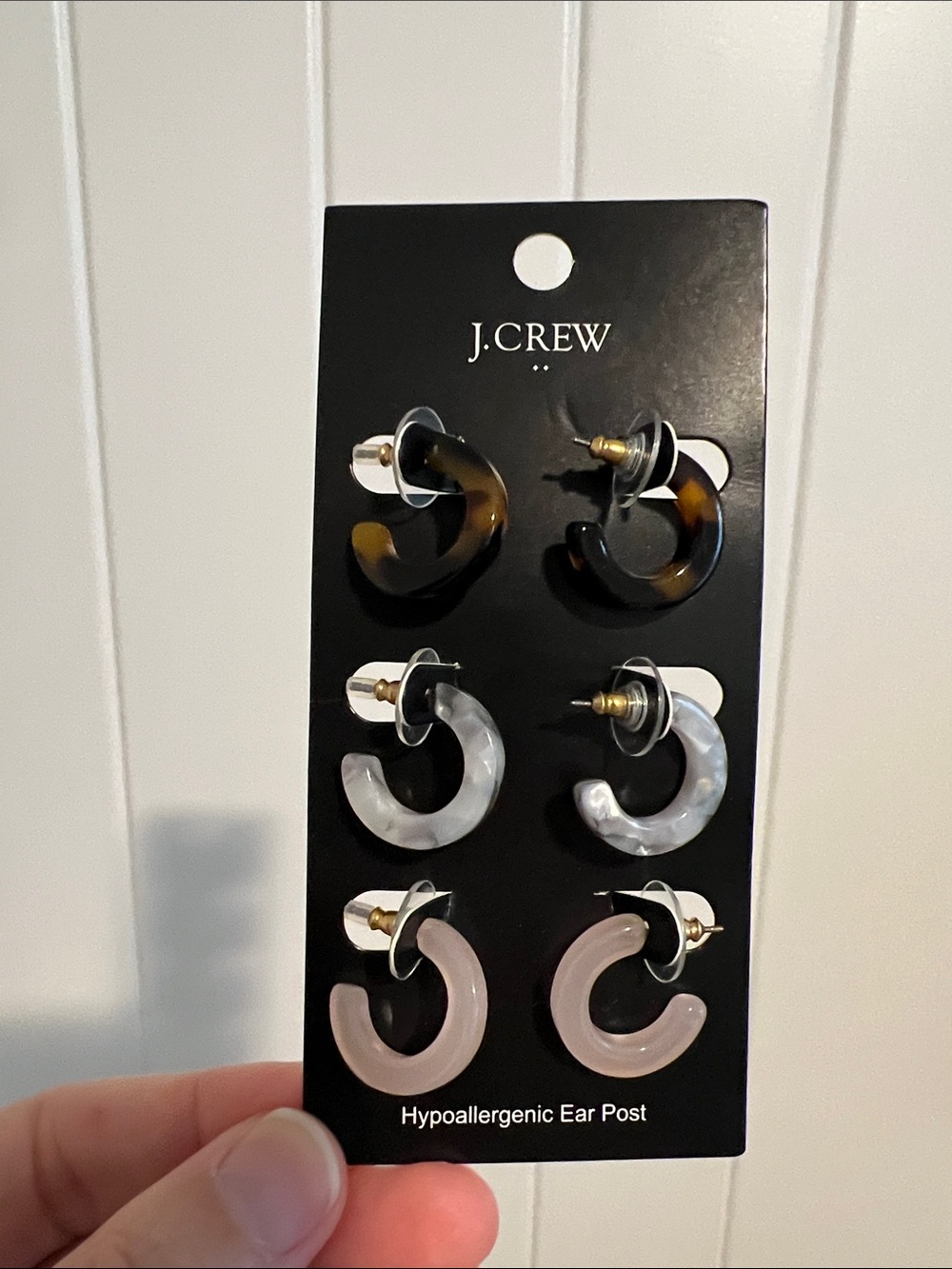 J. Crew Trio Resin Hoop Earring Set — Tortoise, Marble & Blush